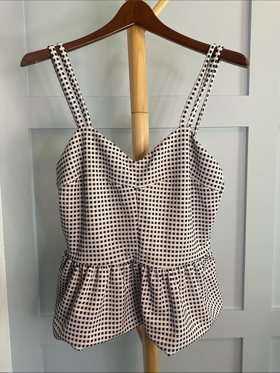 Chelsea28 Tops - Women’s Black & White Gingham Peplum Tank Top